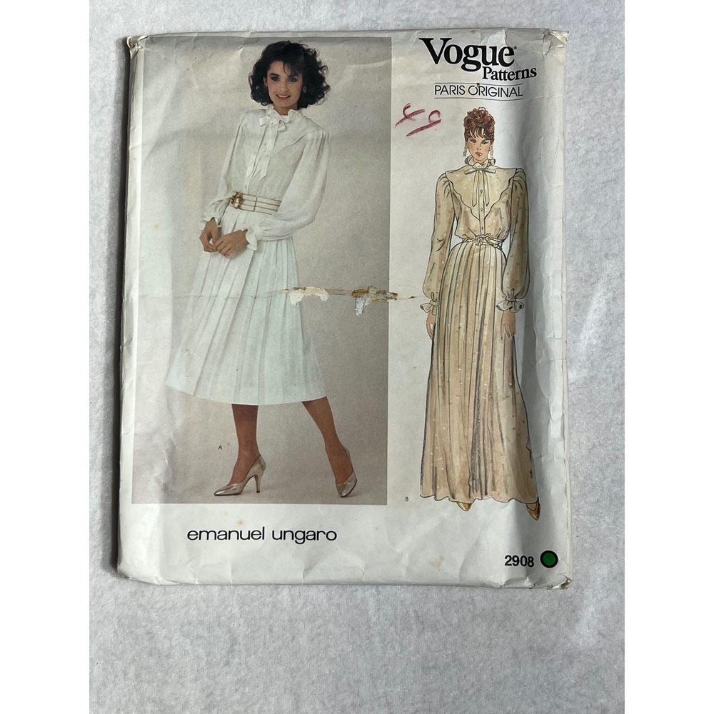 Vogue 2908 Emanuel Ungaro Paris Original Dress Sewing Pattern Size 12 Uncut